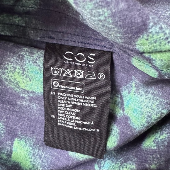 COS Blue and Green Abstract Graphic Collared Blouse 100% Cotton - Picture 4 of 6